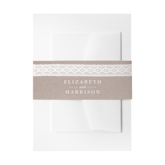Rustikale Kraft- und Vintag-White-Lace-Hochzeit Einladungsbanderole (Vorderseite Beispiel)