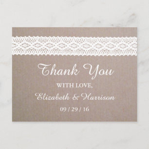 Rustikale Kraft- und Vintage-Weißspitzen-Hochzeit Postkarte