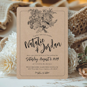 Rustikale Kraft Vintage Blume Boho Botanische Hoch Einladung