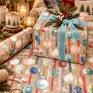 Rustikale Kraft Vintage-Glasornamente & Seidenband Geschenkpapier
