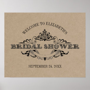 Rustikale Kraft Vintage-Rahmen Brautparty Willkomm Poster