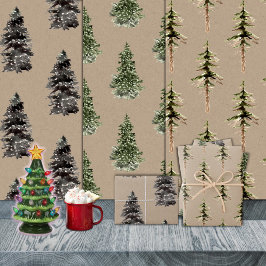 Rustikale Kraft-Wald Pine Spruce Trees Geschenkpapier Set