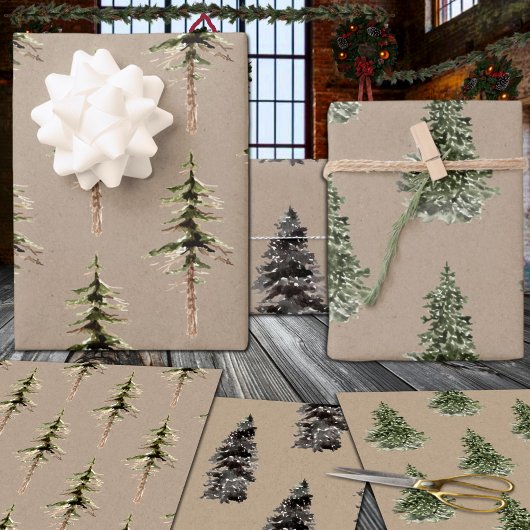 Rustikale Kraft-Wald Pine Spruce Trees Geschenkpapier Set