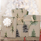 Rustikale Kraft-Wald Pine Spruce Trees Geschenkpapier Set
