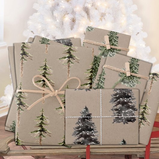 Rustikale Kraft-Waldkiefer und Spruce Bäume passen Geschenkpapier Set