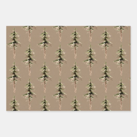 Rustikale Kraft-Waldkiefer und Spruce Bäume passen Geschenkpapier Set (Vorderseite)