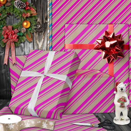 Rustikale Kraft Warme rosa Streifen Urlaub Geschenkpapier