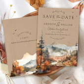 Rustikale Kraft-Wasserfarbe Herbstbaum-Berg-Hochze Save The Date