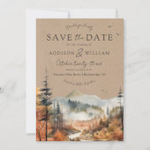 Rustikale Kraft-Wasserfarbe Herbstbaum-Berg-Hochze Save The Date (Vorderseite)
