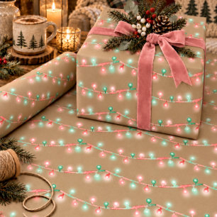 Rustikale Kraft-Wasserfarbe-Weihnachts-Lichterkett Geschenkpapier