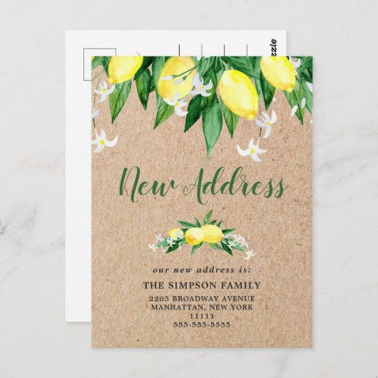 Rustikale Kraft-Wasserfarben-Zitronen-Ankündigung Postkarte (Vorne/Hinten)