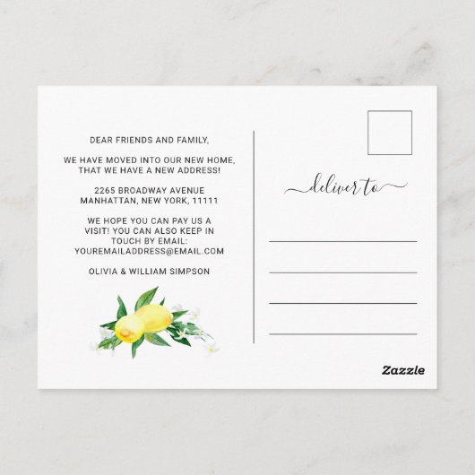 Rustikale Kraft-Wasserfarben-Zitronen-Ankündigung Postkarte (Rückseite)