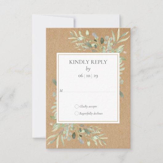Rustikale Kraft Watercolor Greenery UAWG RSVP Karte (Vorderseite)