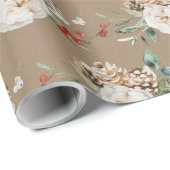 Rustikale Kraft Weihnachts-Blume Sprigs & Berries Geschenkpapier (Rolleneckpunkt)