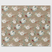 Rustikale Kraft Weihnachts-Blume Sprigs & Berries Geschenkpapier (Flach)