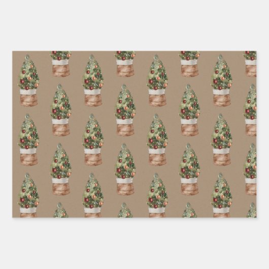 Rustikale Kraft Weihnachtsbaumen in einem Korb Geschenkpapier Set (Vorderseite 3)