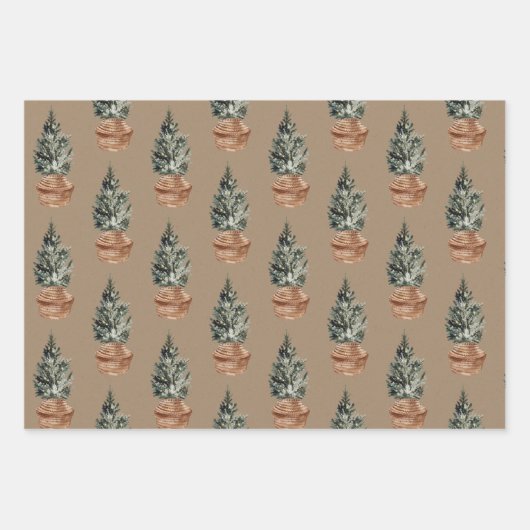 Rustikale Kraft Weihnachtsbaumen in einem Korb Geschenkpapier Set (Vorderseite 2)