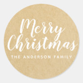 Rustikale Kraft Weihnachtshandschrift Runder Aufkleber (Vorderseite)