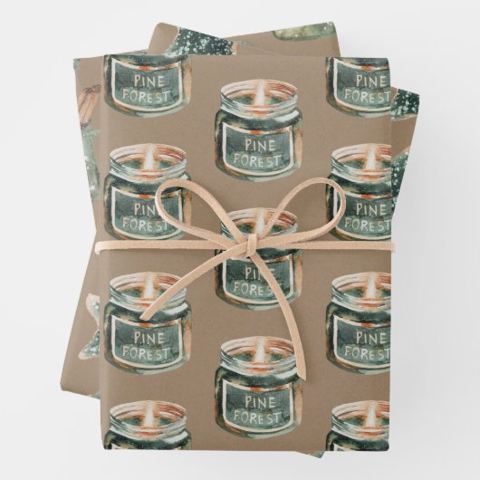 Rustikale Kraft Weihnachtskerzen Kekse & heißer Ka Geschenkpapier Set (Beispiel)