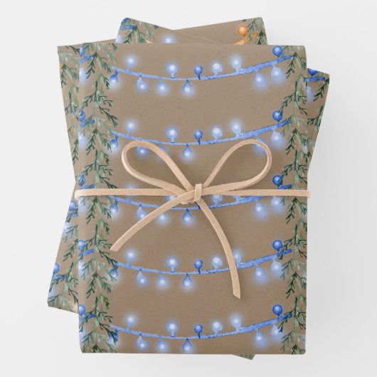 Rustikale Kraft Weihnachtslieder Blue Orange Geschenkpapier Set (Beispiel)