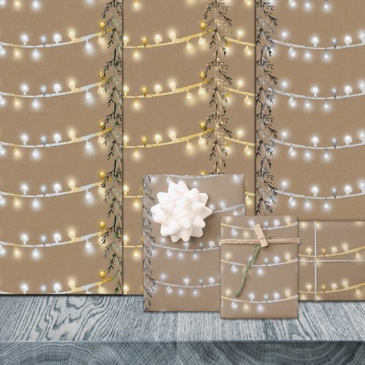Rustikale Kraft Weihnachtslieder Silver & Gold Geschenkpapier Set