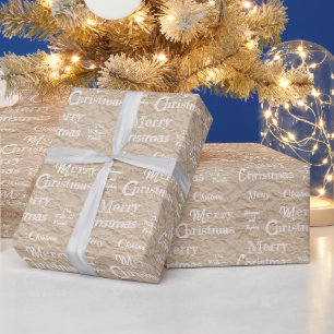 Rustikale Kraft-Weiß-Schriftart Distressed Merry C Geschenkpapier