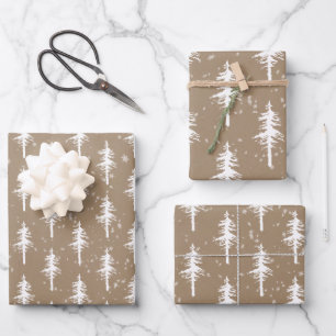 Rustikale Kraft-Weißwald-Spruce-Bäume Geschenkpapier Set