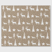 Rustikale Kraft Weißwinterwald Bäume & Tiere Geschenkpapier (Flach)