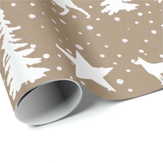 Rustikale Kraft Weißwinterwald Bäume & Tiere Geschenkpapier (Rolleneckpunkt)