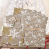 Rustikale Kraft White & Gold Schneeflocken Geschenkpapier Set