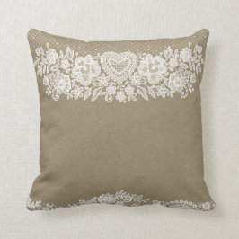 Rustikale Kraft & White Lace Lacy Bauernhaus Chic Kissen