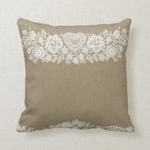 Rustikale Kraft & White Lace Lacy Bauernhaus Chic Kissen