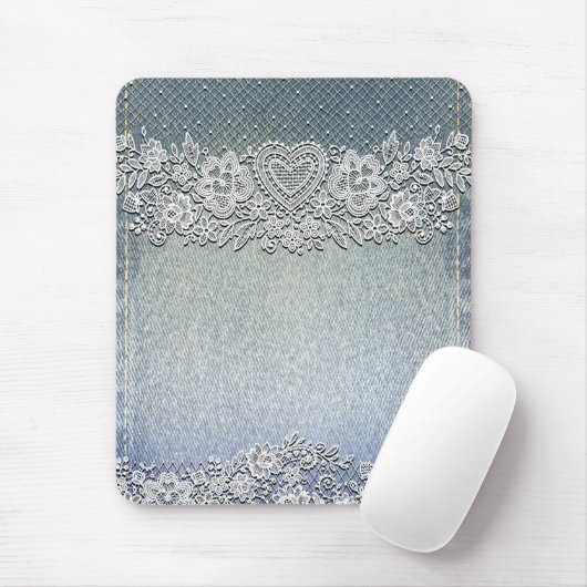 Rustikale Kraft & White Lace Lacy Bauernhaus Chic Mousepad (Mit Mouse)