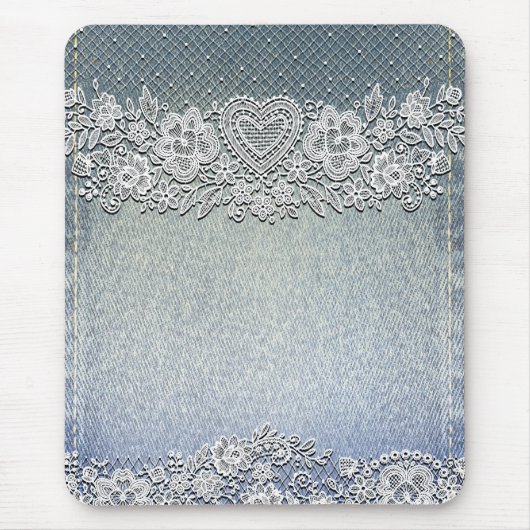 Rustikale Kraft & White Lace Lacy Bauernhaus Chic Mousepad (Vorne)