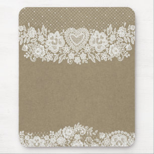 Rustikale Kraft & White Lace Lacy Bauernhaus Chic Mousepad