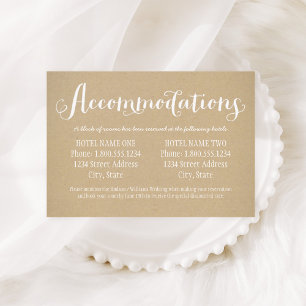 Rustikale Kraft White Script Hochzeitsunterkünfte Begleitkarte