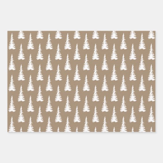 Rustikale Kraft White Woodland Weihnachtsbaumen Geschenkpapier Set (Vorderseite 3)
