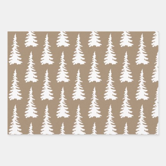 Rustikale Kraft White Woodland Weihnachtsbaumen Geschenkpapier Set (Vorderseite 2)