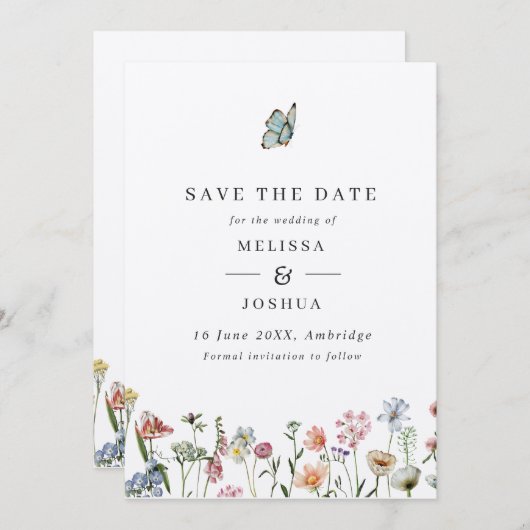 Rustikale Kraft-Wildblumen & Butterfly-Hochzeit Save The Date (Vorne/Hinten)