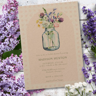 Rustikale Kraft-Wildblumen-Mason-Jar-Hochzeitsdusc Einladung
