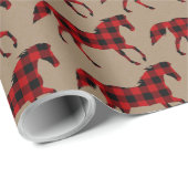 Rustikale Kraft-Wildpferde in Buffalo Kariert Geschenkpapier (Rolleneckpunkt)