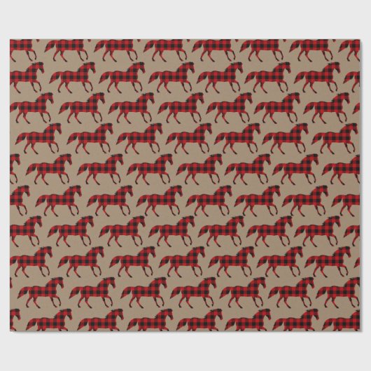 Rustikale Kraft-Wildpferde in Buffalo Kariert Geschenkpapier (Flach)