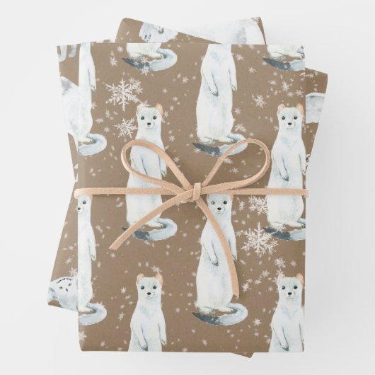 Rustikale Kraft Winter Arktische Tiere Ermine Owl Geschenkpapier Set (Beispiel)
