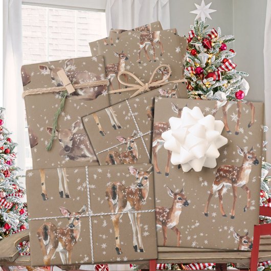 Rustikale Kraft Winter Baby Dode Reindeer Schneefl Geschenkpapier Set
