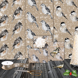 Rustikale Kraft Winter Birds Sparrows Chickades Geschenkpapier Set