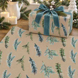 Rustikale Kraft Winter Grün Blaue Fichtenäste Geschenkpapier