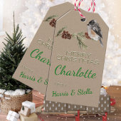 Rustikale Kraft Winter Sparrow Bird & Pine Branche Geschenkanhänger