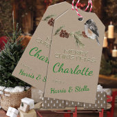 Rustikale Kraft Winter Sparrow Bird & Pine Branche Geschenkanhänger