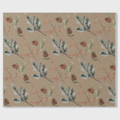 Rustikale Kraft Winter Spruce Cones & Berries Matt Geschenkpapier (Flach)