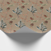 Rustikale Kraft Winter Spruce Cones & Berries Matt Geschenkpapier (Ecke)